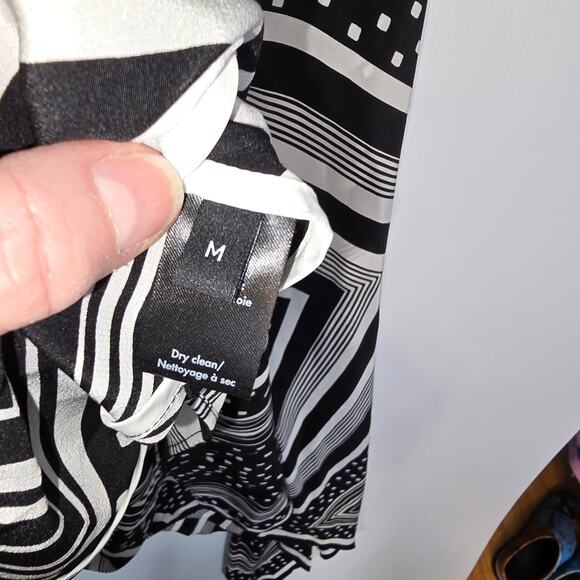 CO Collections Silk Maxi Dress Black White Geometric Handkerchief Hem Runway NWT - Picture 8 of 14